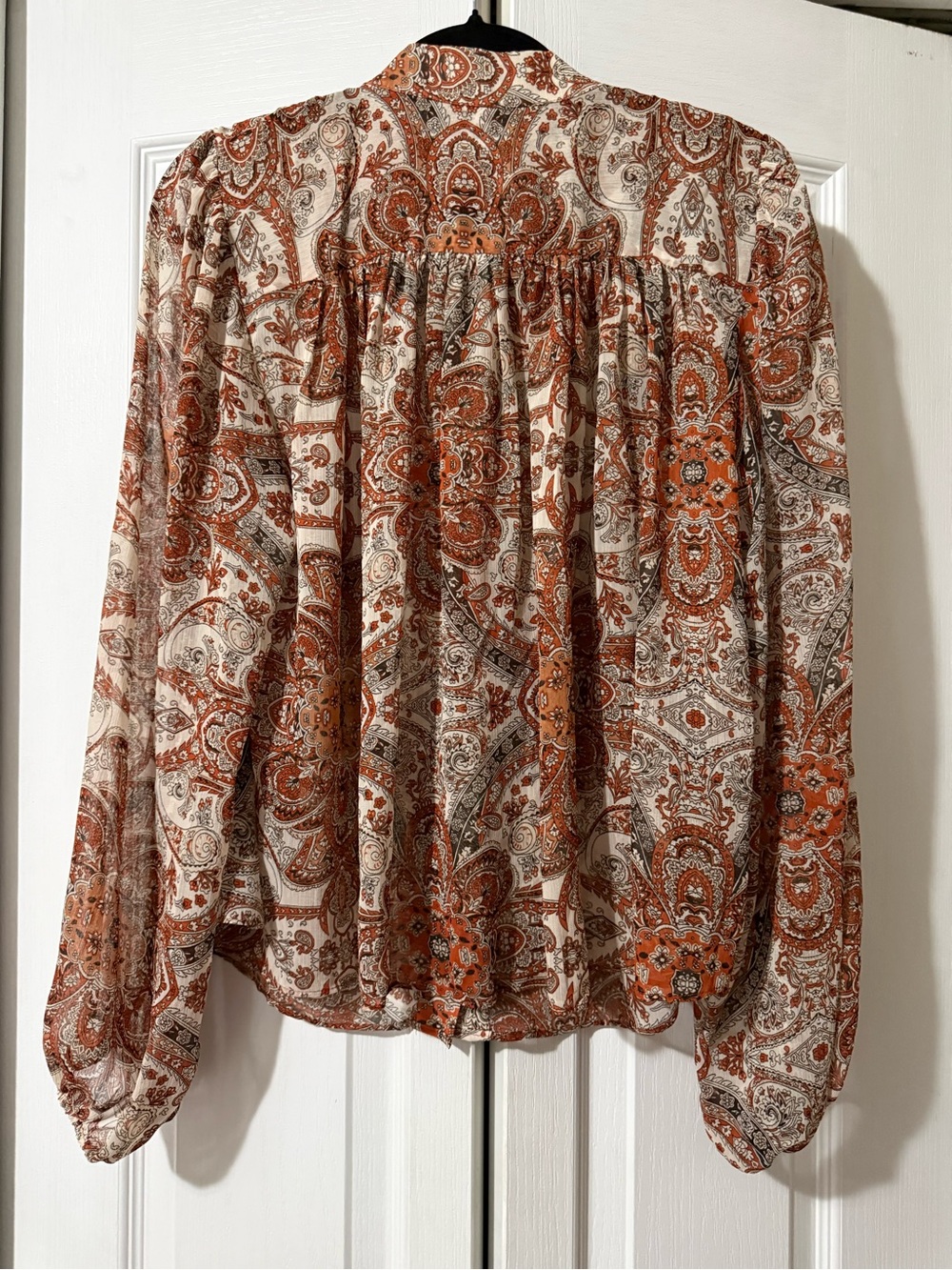 Joie Rust and Cream Paisley Button-Up Blouse - S - Picture 11 of 14